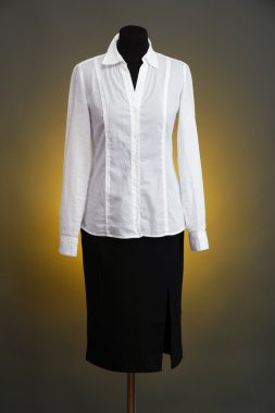 beyaz gömlek ve ceket manken üzerinde renk arka plan üzerinde siyah etek