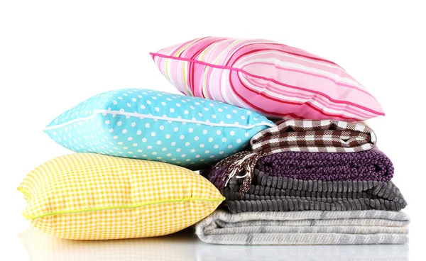 Plaids and color pillows, isolated on white — Stock Photo, Image