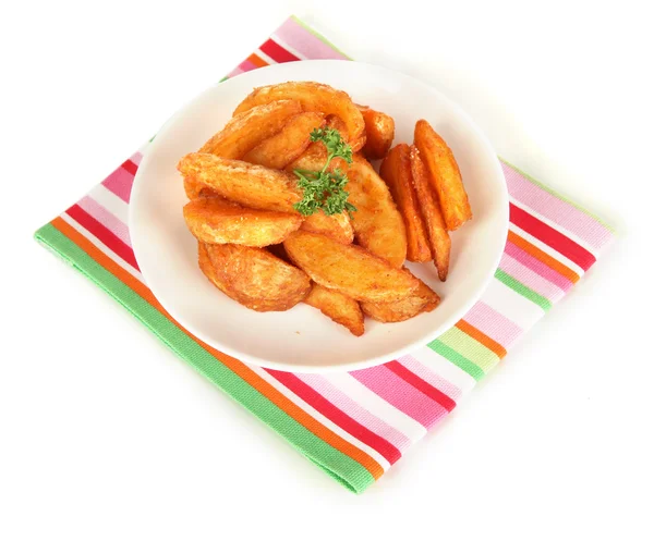 Appetizing village potatoes on plate isolated on white — Stock Photo, Image