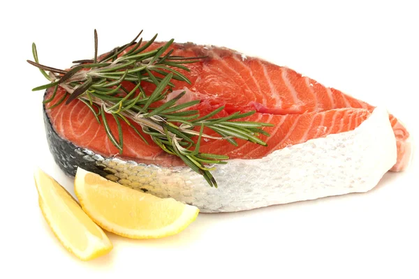 Fresh salmon steak, isolated on white — Stock Photo, Image