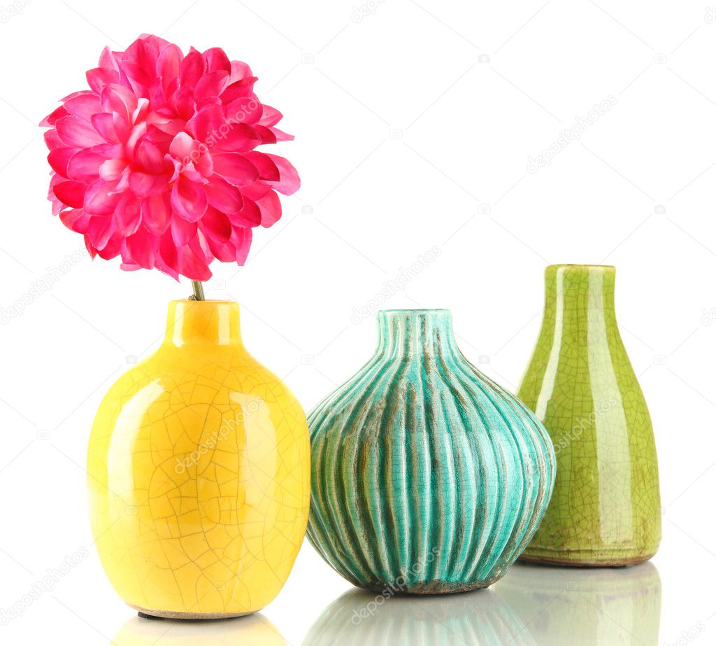Decorative ceramic vases isolated on white