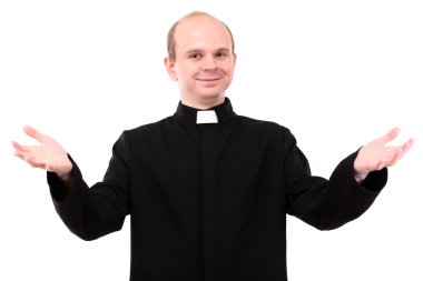 Genç rahip üzerinde beyaz izole