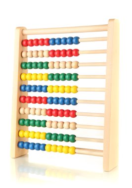parlak ahşap oyuncak abacus, üzerinde beyaz izole