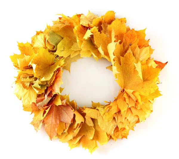 Wreath of yellow leaves isolated on white — Stock Photo, Image