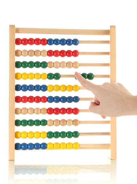 Accountant counting on an abacus, isolated on white — Stock Photo, Image