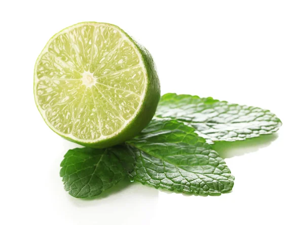 Mint with lime isolated on white — Stock Photo, Image