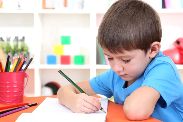 Cute little boy drawing in his album — Stock Photo, Image