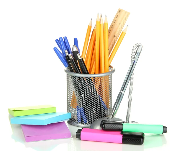 School en office supplies op geïsoleerde Wit — Stockfoto