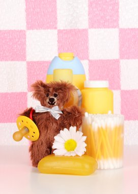 Baby cosmetics in bathroom