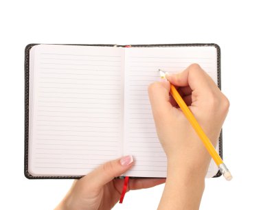 defter üzerinde beyaz izole, el yazma