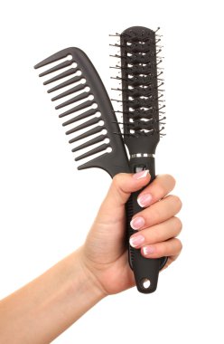 beyaz izole kadın elinde üç taraklar