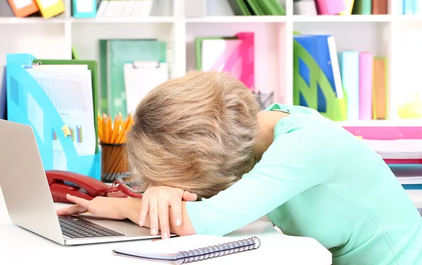 Tired business woman working in office — Stock Photo, Image