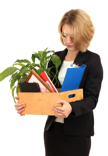 Young beautiful woman fired from her job isolated on white — Stock Photo, Image