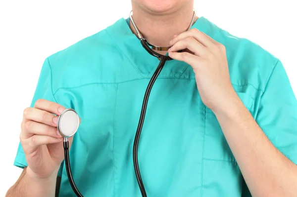 Arzt mit Stethoskop, isoliert auf weiß — Stockfoto