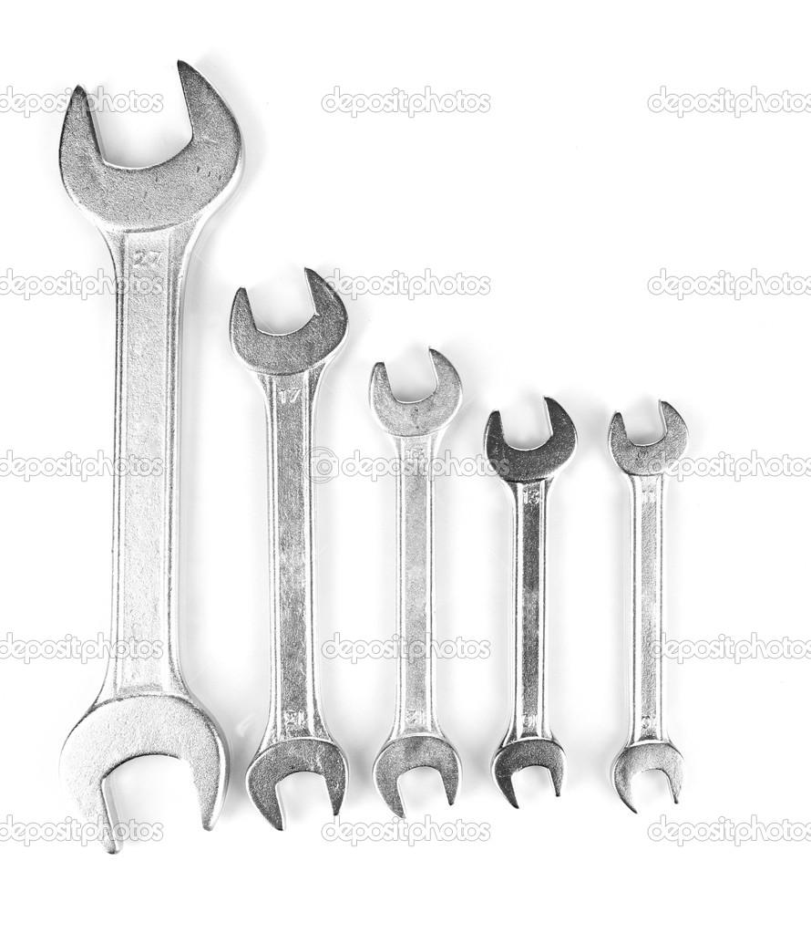 Different types of wrenches isolated on white