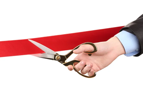 Cutting red ribbon, isolated on white — Stockfoto