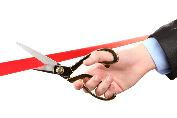 Cutting red ribbon, isolated on white — Stockfoto