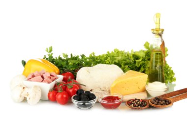 beyaz izole pizza için malzemeler