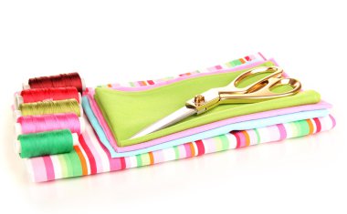 dikiş aksesuarları ve kumaş üzerine beyaz izole