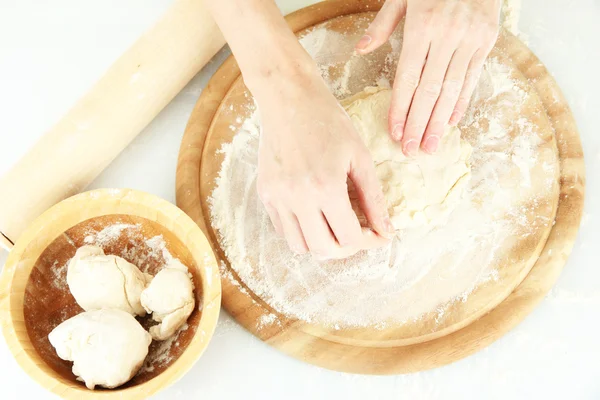 Preparing pizza dough isolated on white — Stock Photo, Image