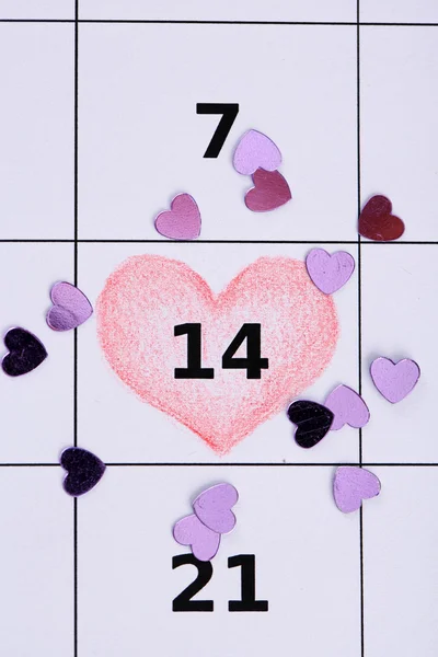 Заметки в календаре (День Святого Валентина), крупный план — стоковое фото