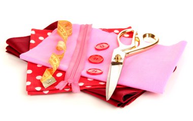 dikiş aksesuarları ve kumaş üzerine beyaz izole