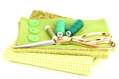 dikiş aksesuarları ve kumaş üzerine beyaz izole