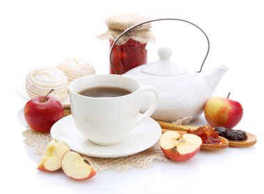 çay ve ev yapımı reçel, üzerinde beyaz izole ile hafif Kahvaltı
