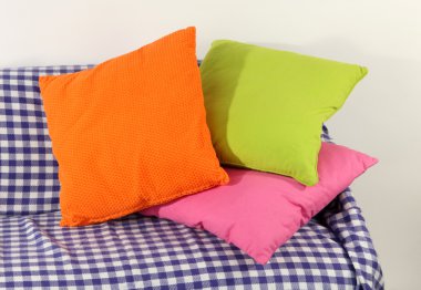 kanepede üstüne beyaz izole renkli yastıklar