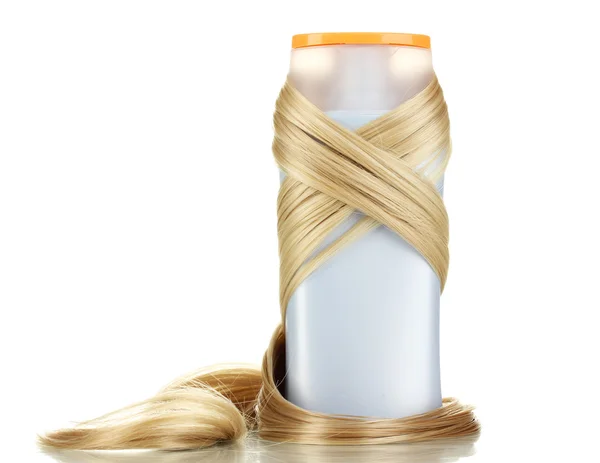 흰색 절연 샴푸 클로즈업으로 곱슬 금발 머리 — 스톡 사진