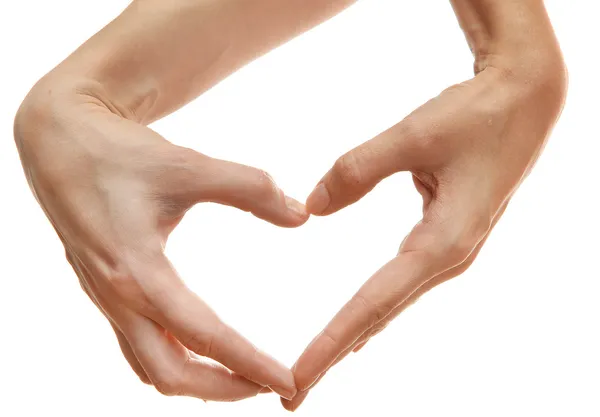 Dos manos forman una forma de corazón, aisladas en blanco — Foto de Stock
