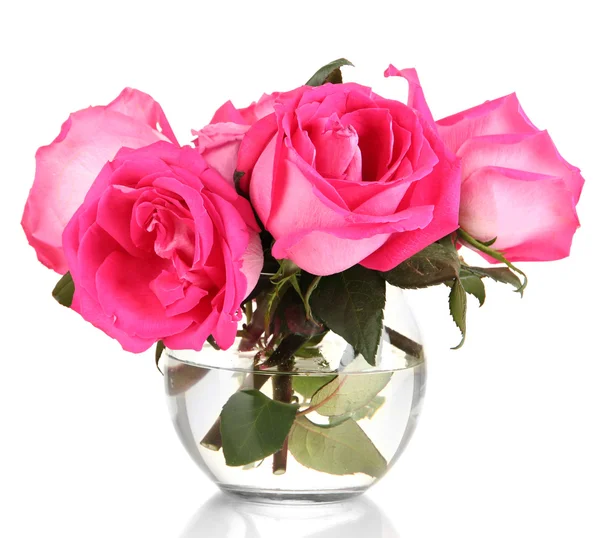 Vacker rosa rosor i vas isolerad på vit — Stockfoto