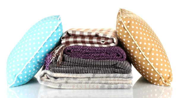 Plaids and color pillows, isolated on white — Stock Photo, Image