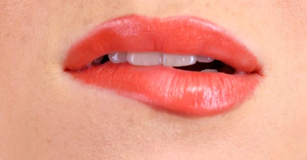 Beautiful make up of gloss lips, close up — Stock Photo, Image