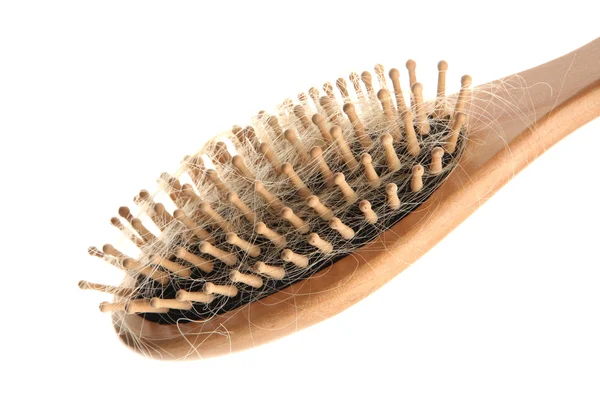 Comb brush with lost hair, isolated on white — Stock Photo, Image