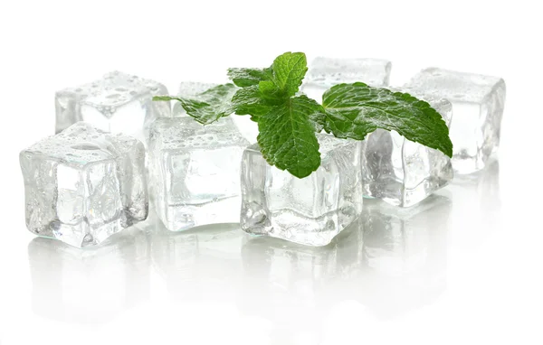 Hielo con menta aislada sobre blanco — Foto de Stock