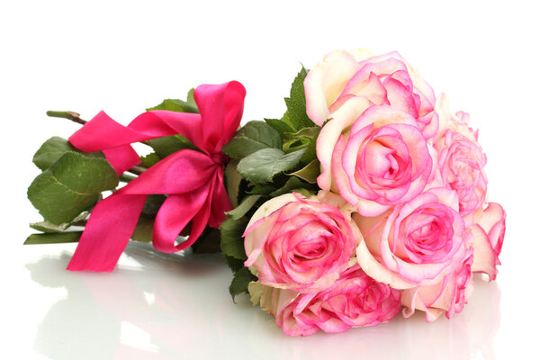 beautiful bouquet of pink roses isolated on white