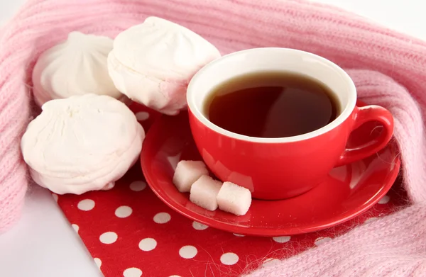 Tasse de thé avec écharpe isolée sur blanc — Photo