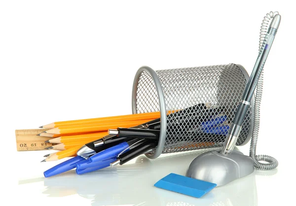 School en office supplies op geïsoleerde Wit — Stockfoto