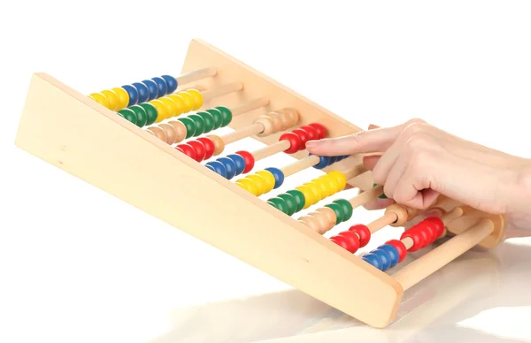 Accountant counting on abacus, isolated on white — Stock Photo, Image