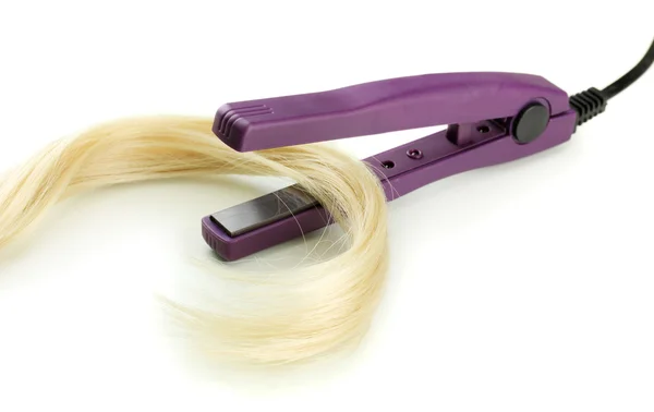 Endireitadores de cabelo e cabelos, isolados em branco — Fotografia de Stock
