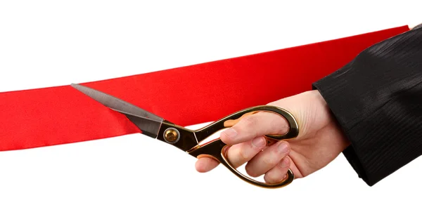 Cutting red ribbon, isolated on white — Stockfoto