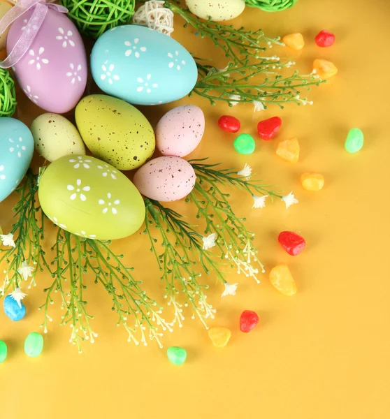 Composition for Easter on yellow background — Stock Photo, Image