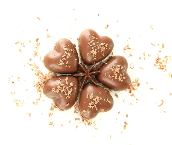 Coeurs de chocolat isolés sur blanc — Photo