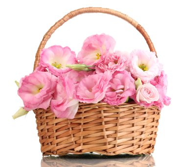 buket üzerinde beyaz izole eustoma çiçek sepeti,