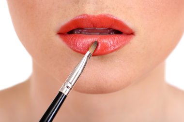 parlak dudaklar, güzel makyaj yakın çekim