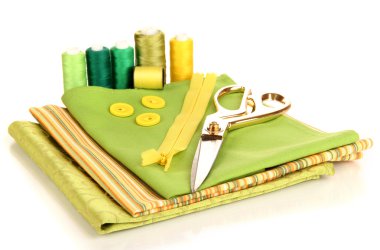 dikiş aksesuarları ve kumaş üzerine beyaz izole