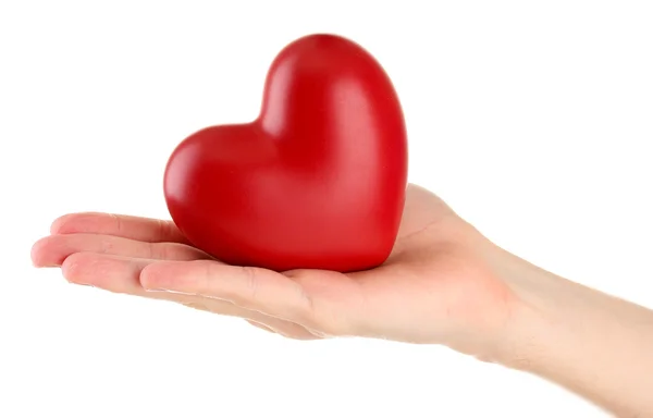 Red heart in man hand, isolated on white — Stock Photo, Image