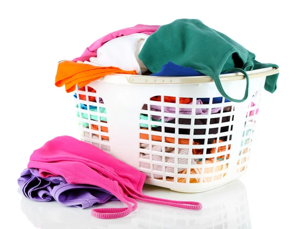 Clothes in plastic basket isolated on white — Stock Photo, Image