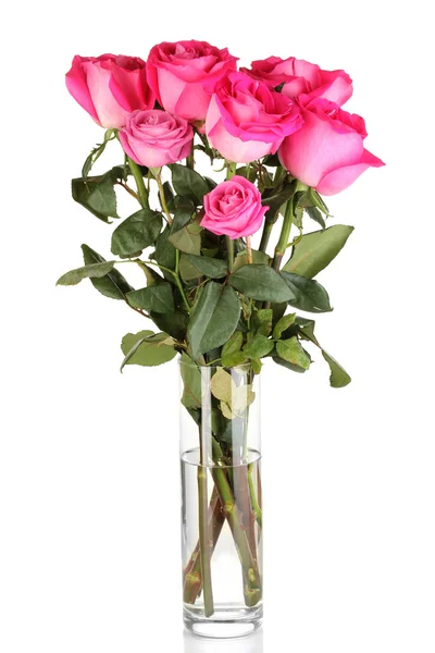 Beautiful pink roses in vase isolated on white — Stock Photo, Image